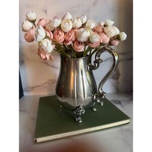 Gorham Silverplate Water Pitcher Melon Ribbed Footed Ice Guard Scrolled Handle